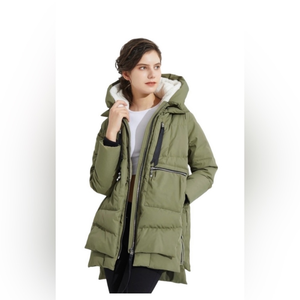 OROLAY Down Puffer Jacket Women's
Medium Sage Oversized Zip Front
Thickened